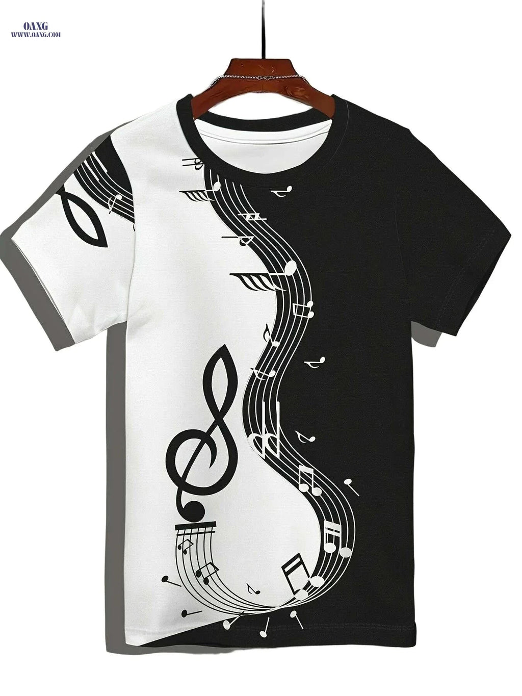 Men's Music Note Graphic Tee - Casual Polyester Summer T-Shirt   OAXG 
