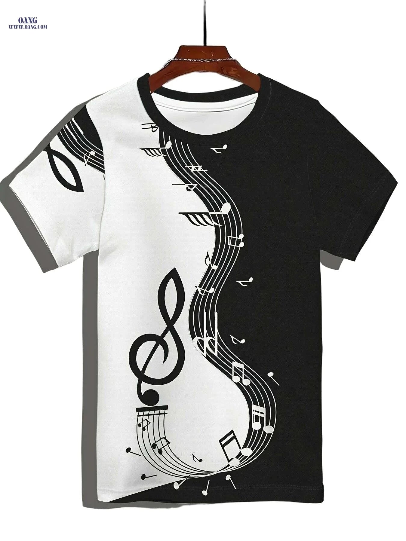 Men's Music Note Graphic Tee - Casual Polyester Summer T-Shirt   OAXG 