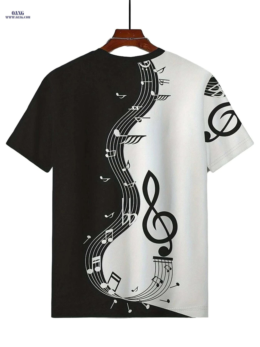 Men's Music Note Graphic Tee - Casual Polyester Summer T-Shirt   OAXG White / M