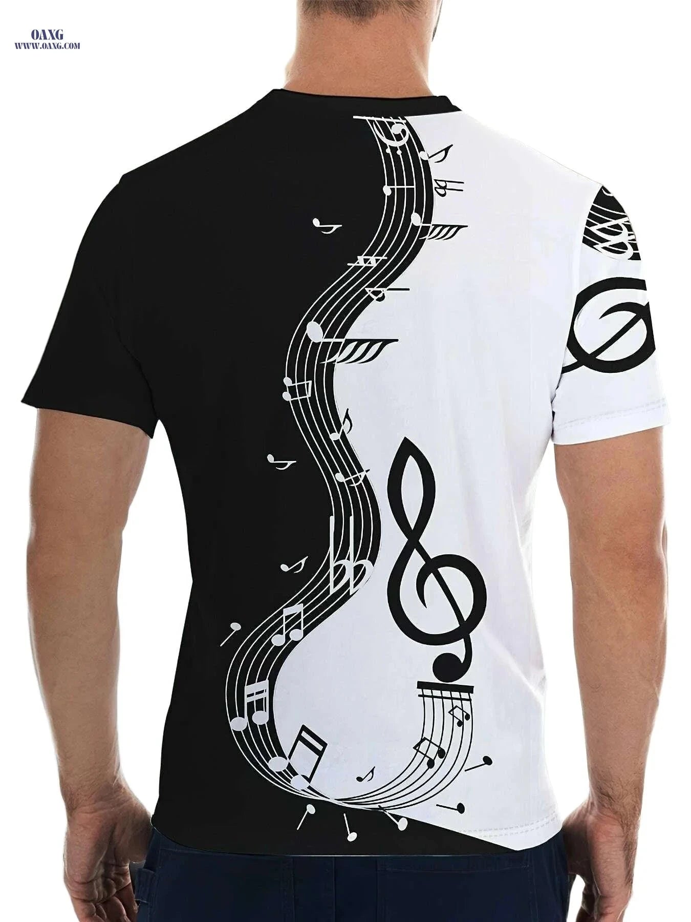 Men's Music Note Graphic Tee - Casual Polyester Summer T-Shirt   OAXG White / M