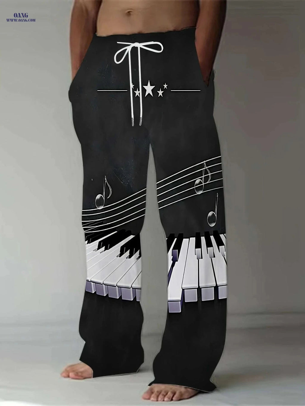Men's Music Notes Print Pants - Drawstring Casual Summer Style   OAXG 