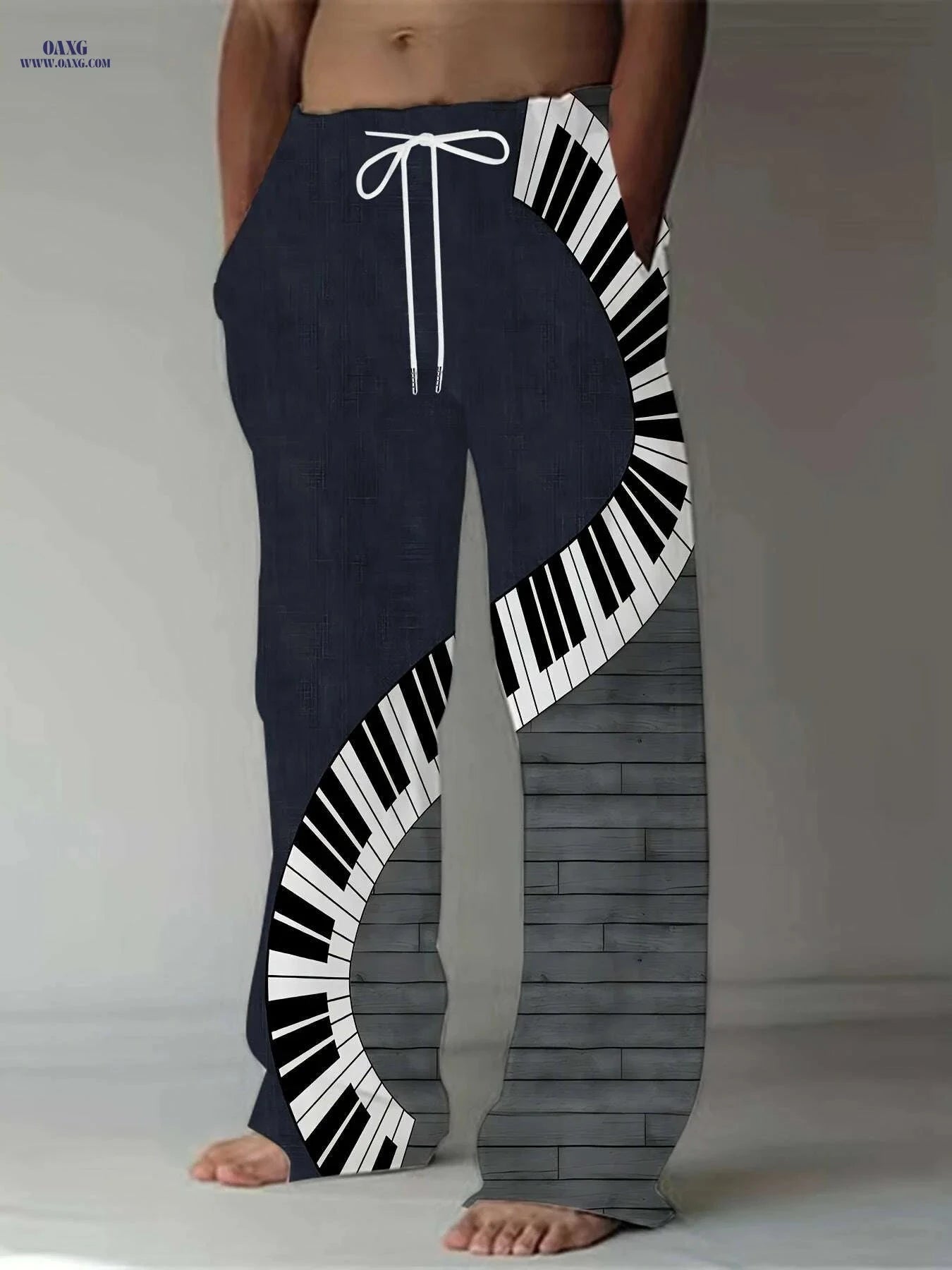 Men's Music Notes Print Pants - Drawstring Casual Summer Style   OAXG 