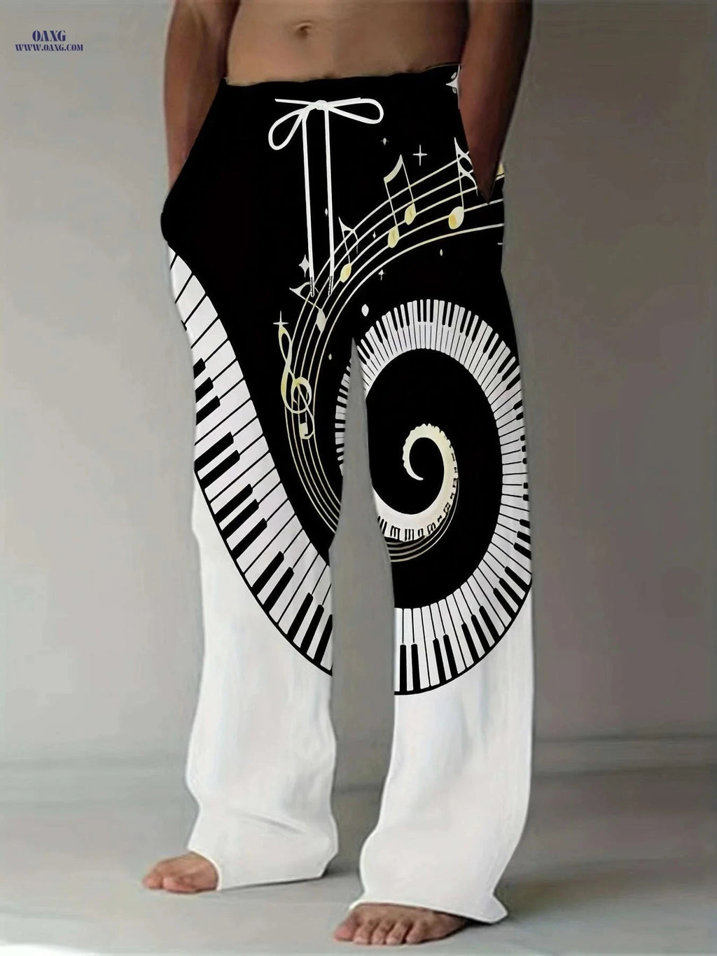 Men's Music Notes Print Pants - Drawstring Casual Summer Style   OAXG 