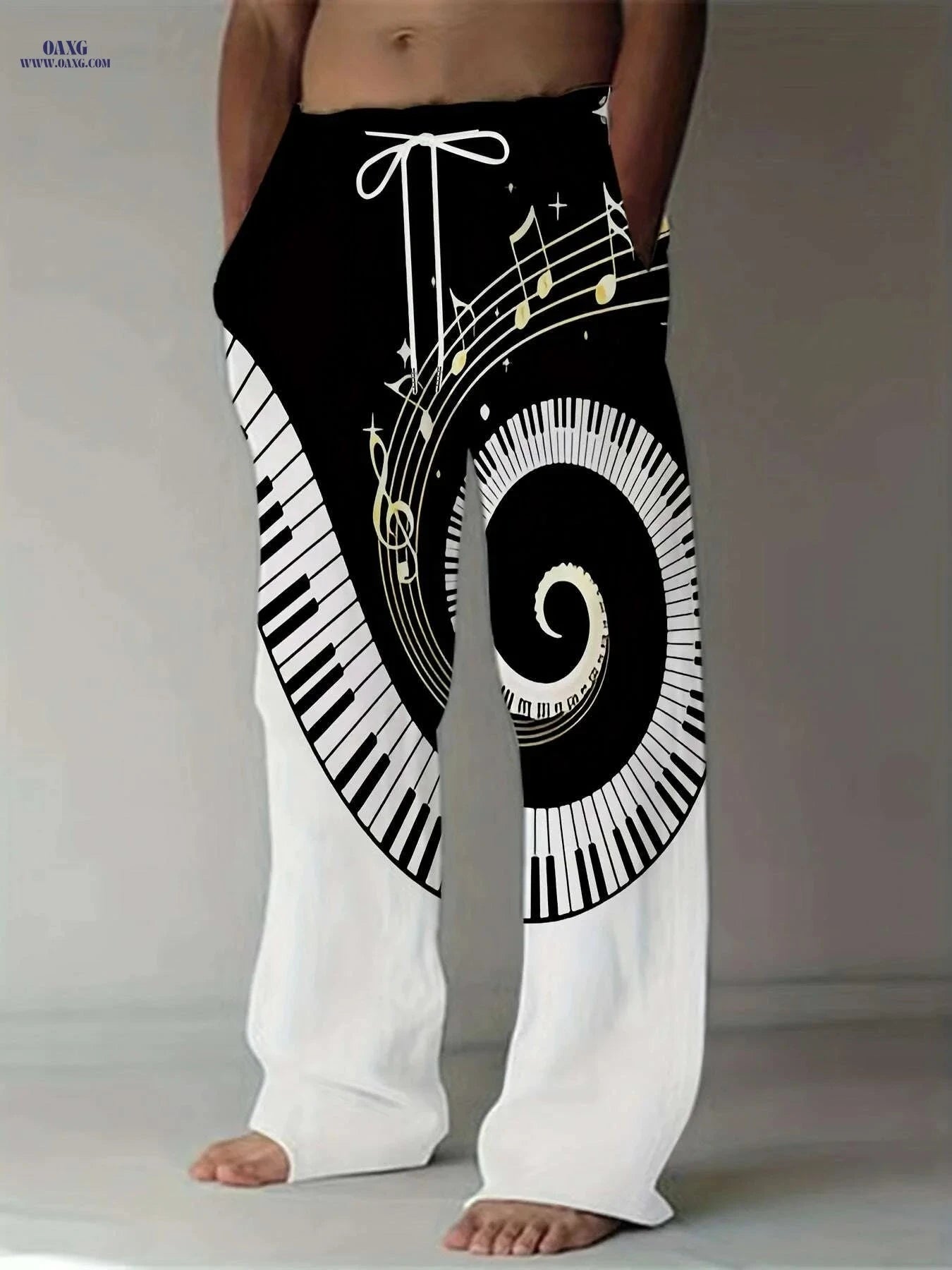Men's Music Notes Print Pants - Drawstring Casual Summer Style   OAXG 