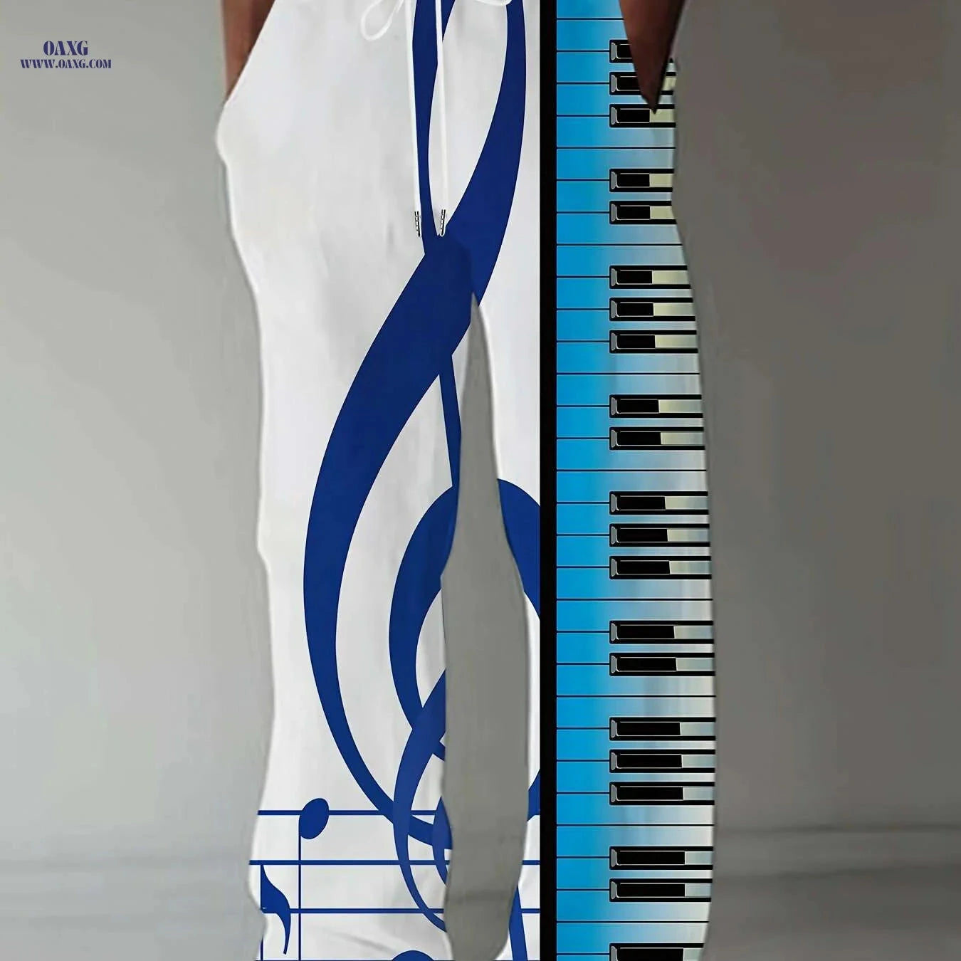 Men's Music Notes Print Pants - Drawstring Casual Summer Style   OAXG Black / M