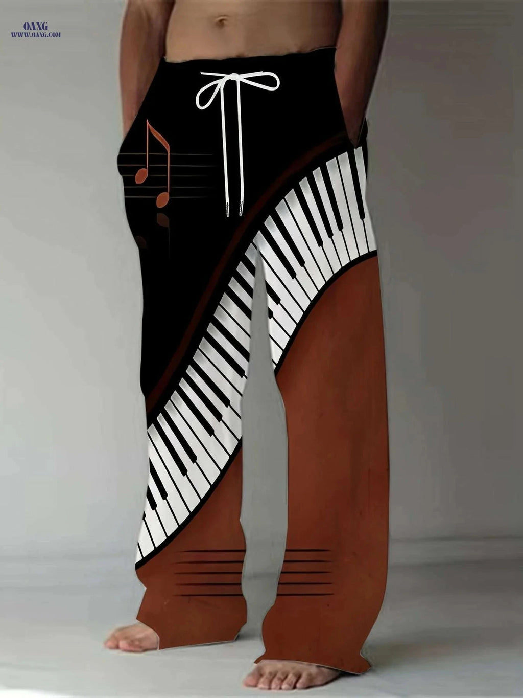 Men's Music Notes Print Pants - Drawstring Casual Summer Style   OAXG 