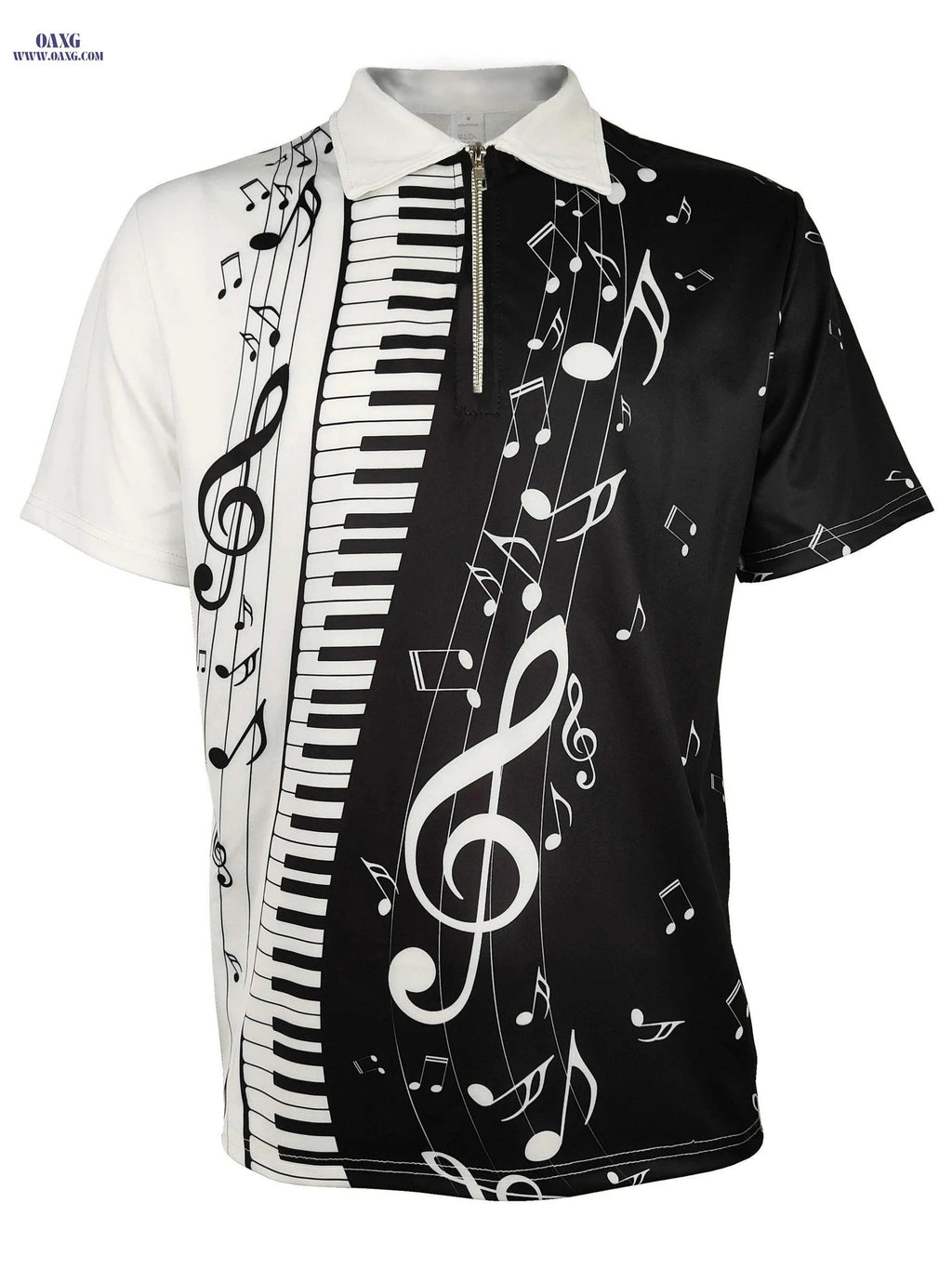 Men's Music-Themed Casual Shirt - Short Sleeve, Zipper Detail for Parties   OAXG Multicolor / M