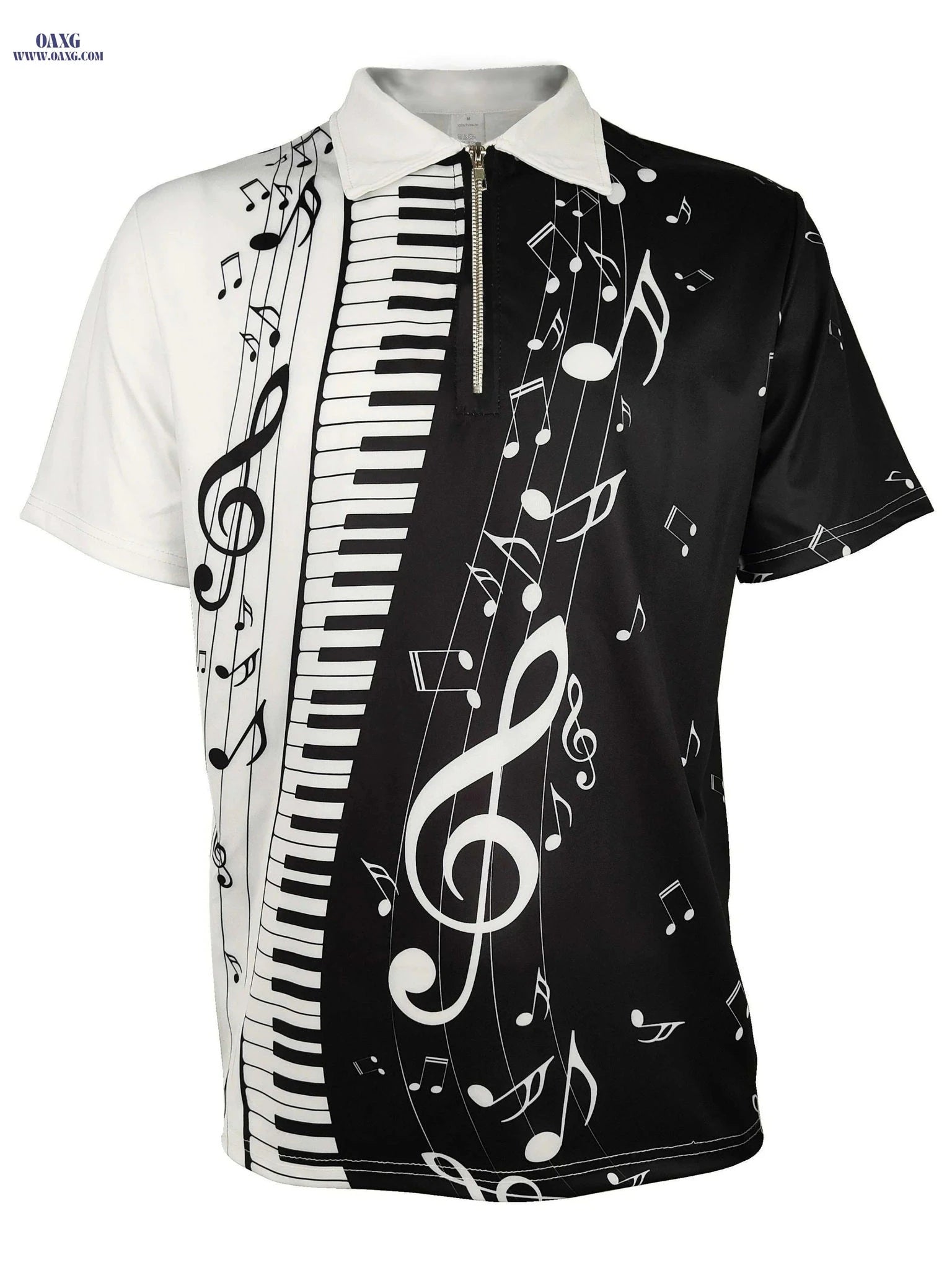 Men's Music-Themed Casual Shirt - Short Sleeve, Zipper Detail for Parties   OAXG Multicolor / M