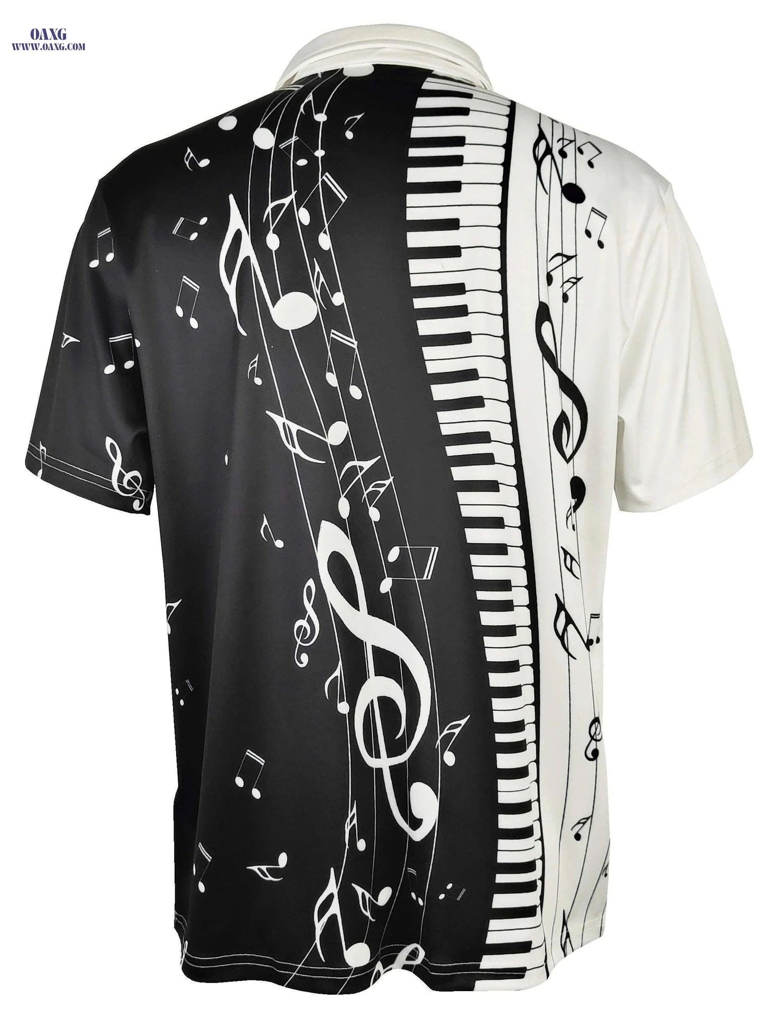 Men's Music-Themed Casual Shirt - Short Sleeve, Zipper Detail for Parties   OAXG Multicolor / M
