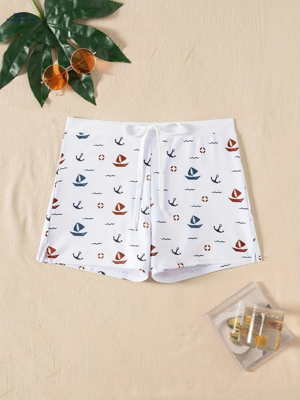 Men's Nautical Anchor Print Swim Trunks - Quick-Dry, Stretch Fabric   OAXG 