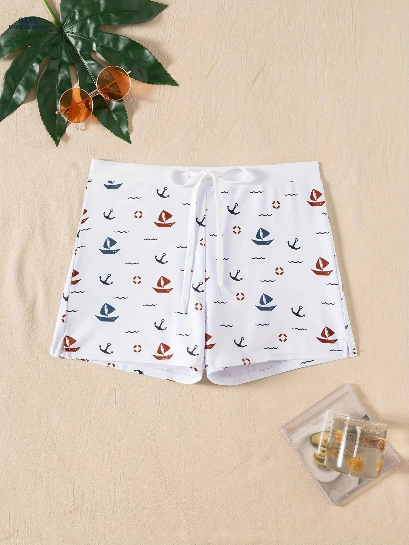 Men's Nautical Anchor Print Swim Trunks - Quick-Dry, Stretch Fabric   OAXG 