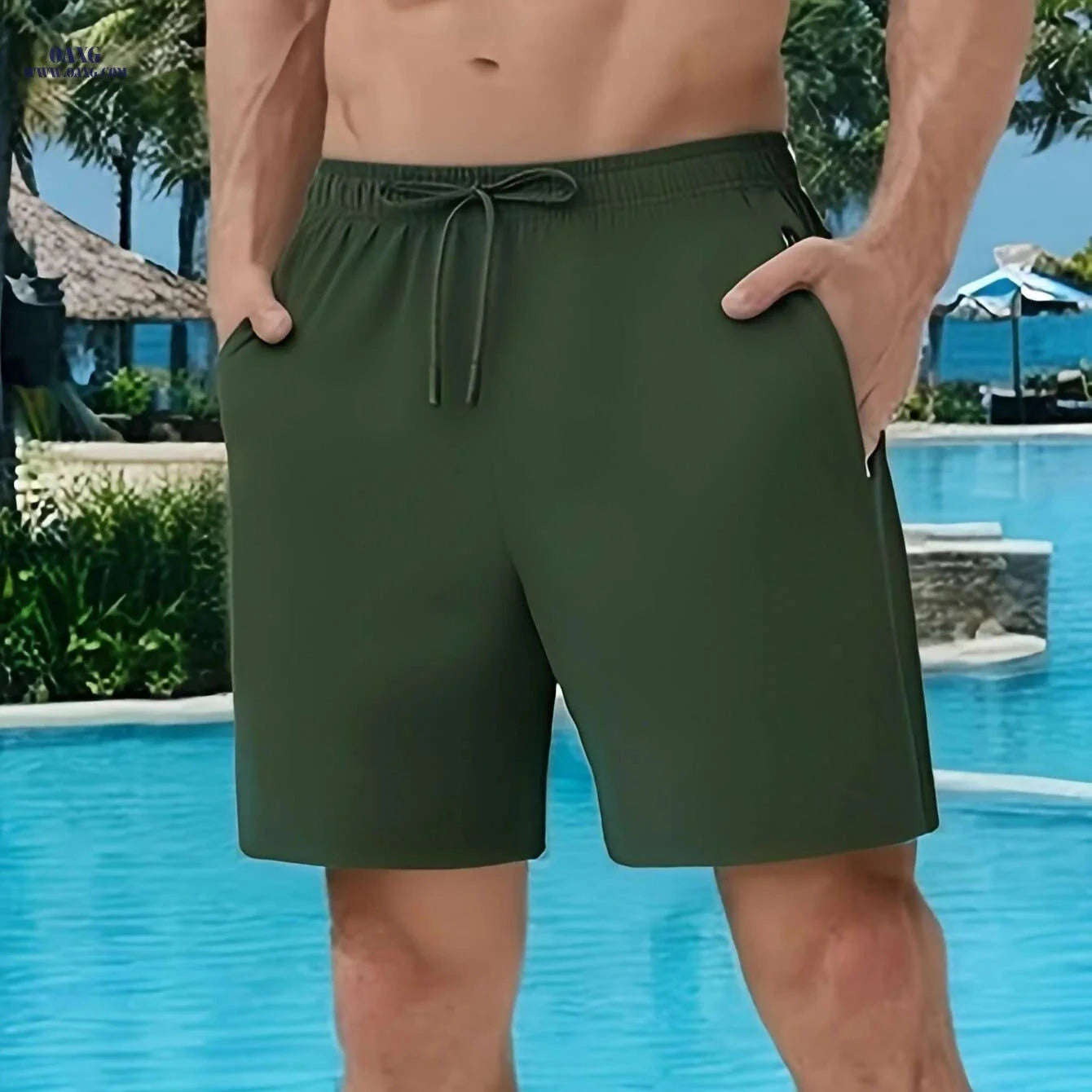 Men's Navy Blue Summer Shorts - Loose-Fit, Elastic Waist Drawstring   OAXG Coffee color / XS
