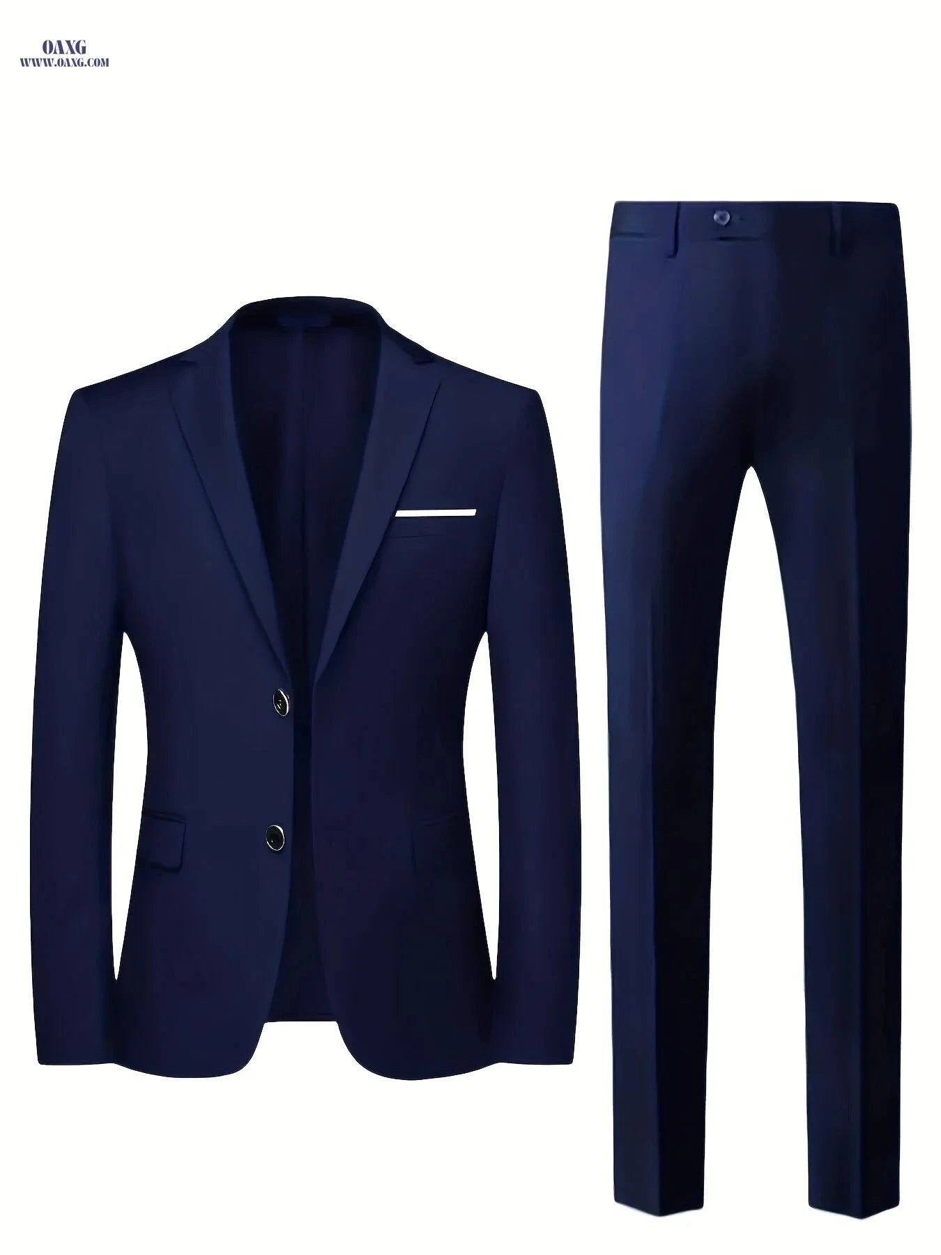 Men's Navy Blue Two-Piece Tailored Suit Set for Formal Events   OAXG Black / FR XXS