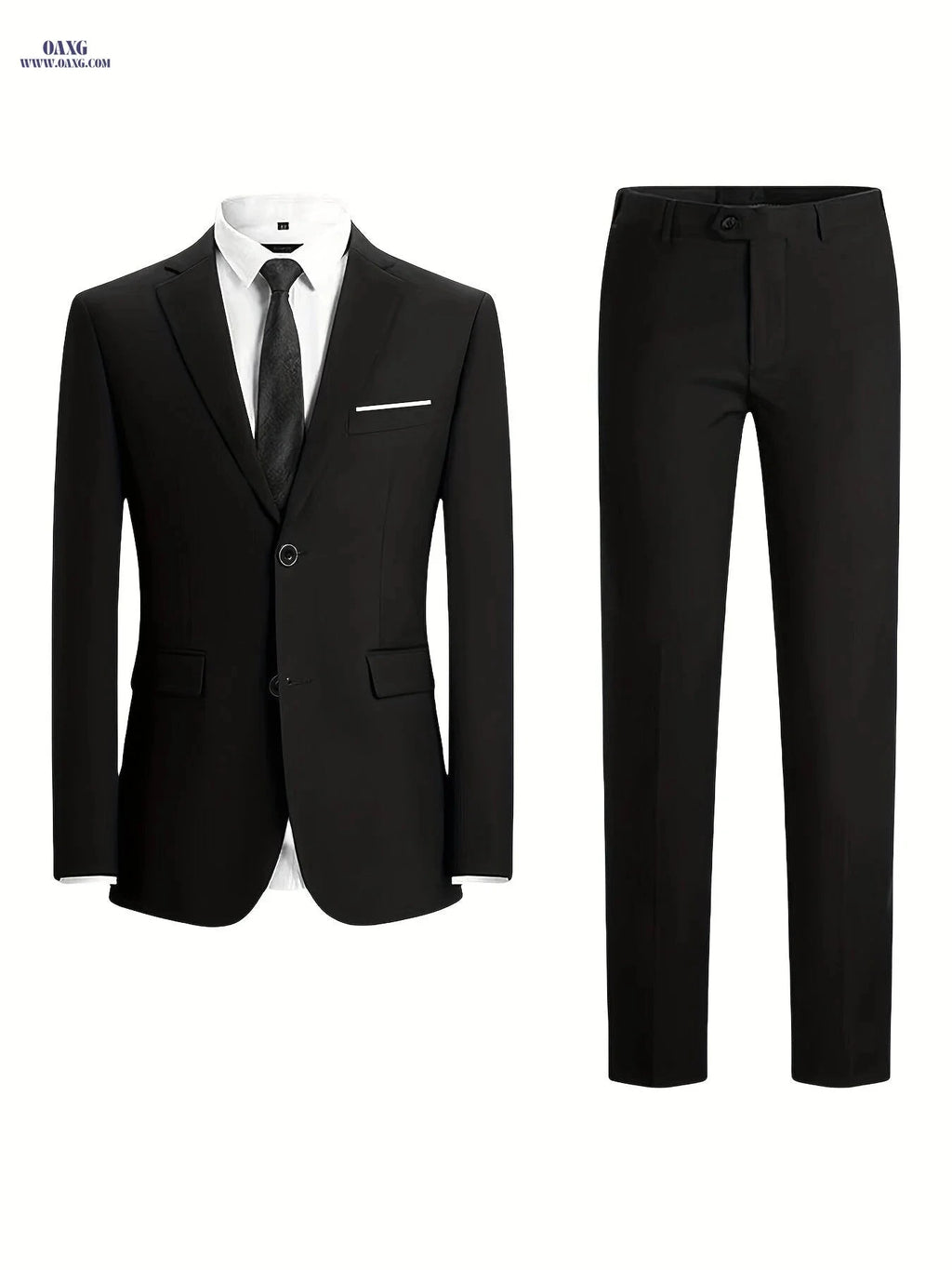 Men's Navy Blue Two-Piece Tailored Suit Set for Formal Events   OAXG Black / FR XXS