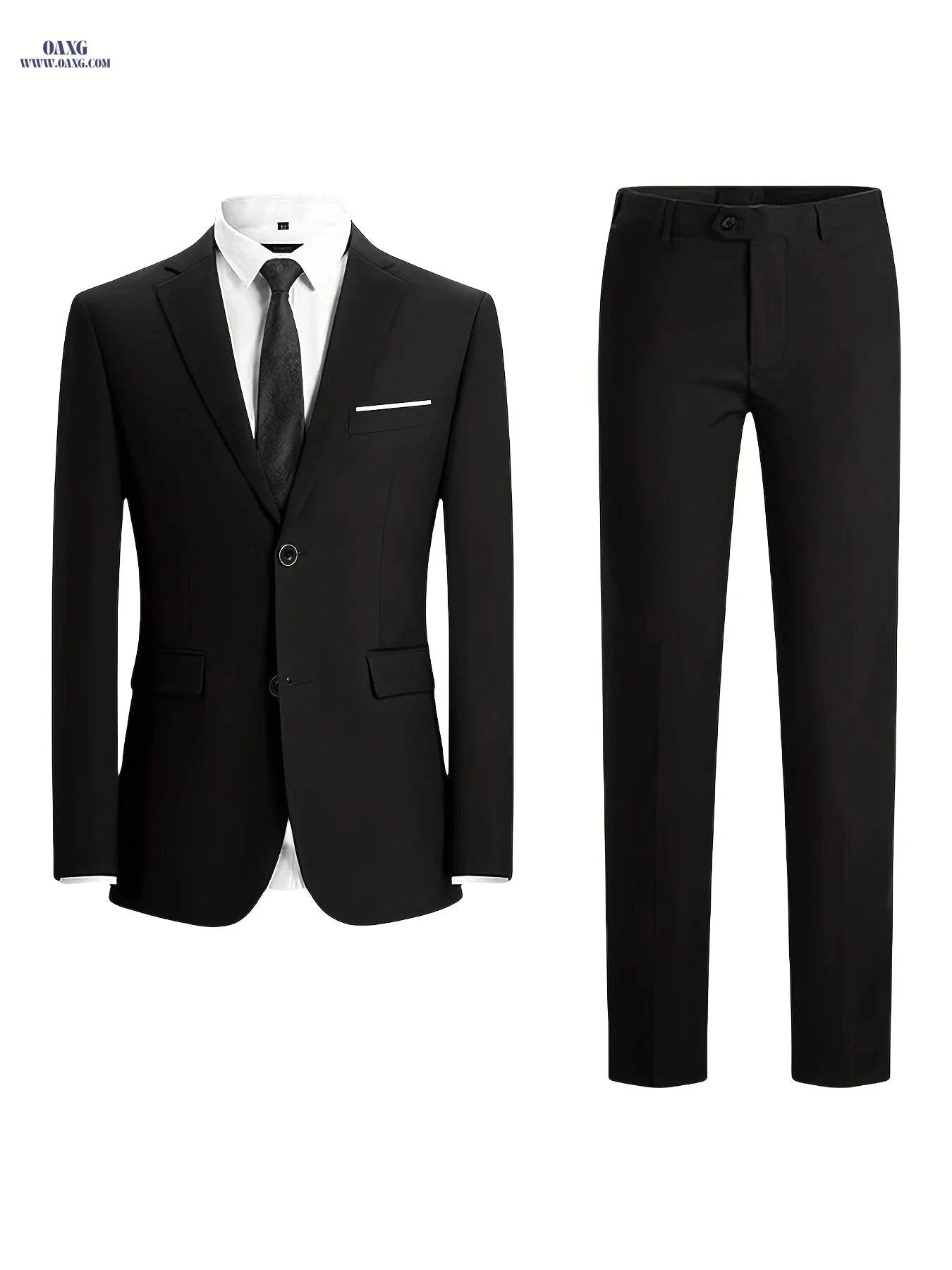 Men's Navy Blue Two-Piece Tailored Suit Set for Formal Events   OAXG Black / FR XXS