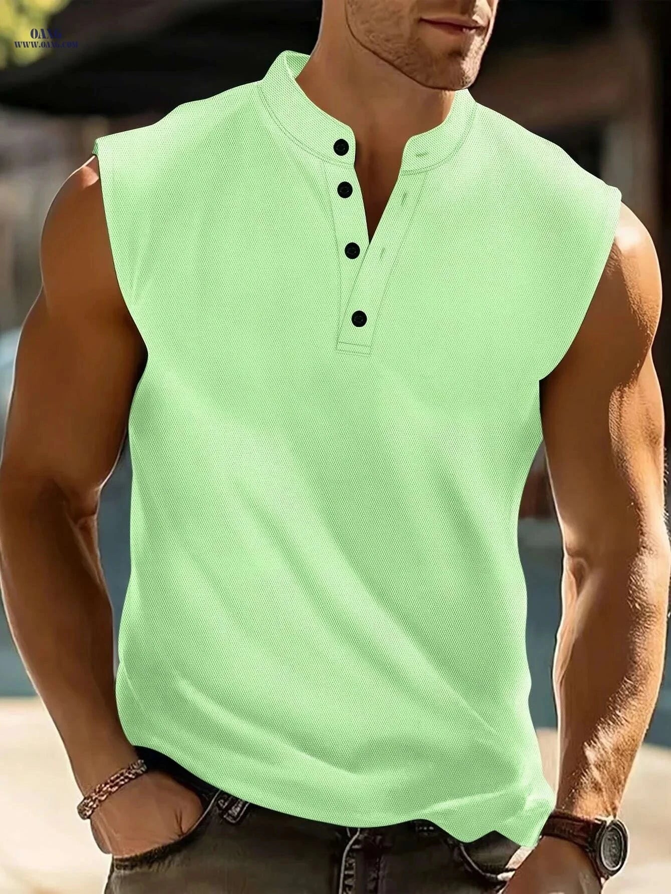 Men's Neon Green Sleeveless T-Shirt - Lightweight & Breathable   OAXG 