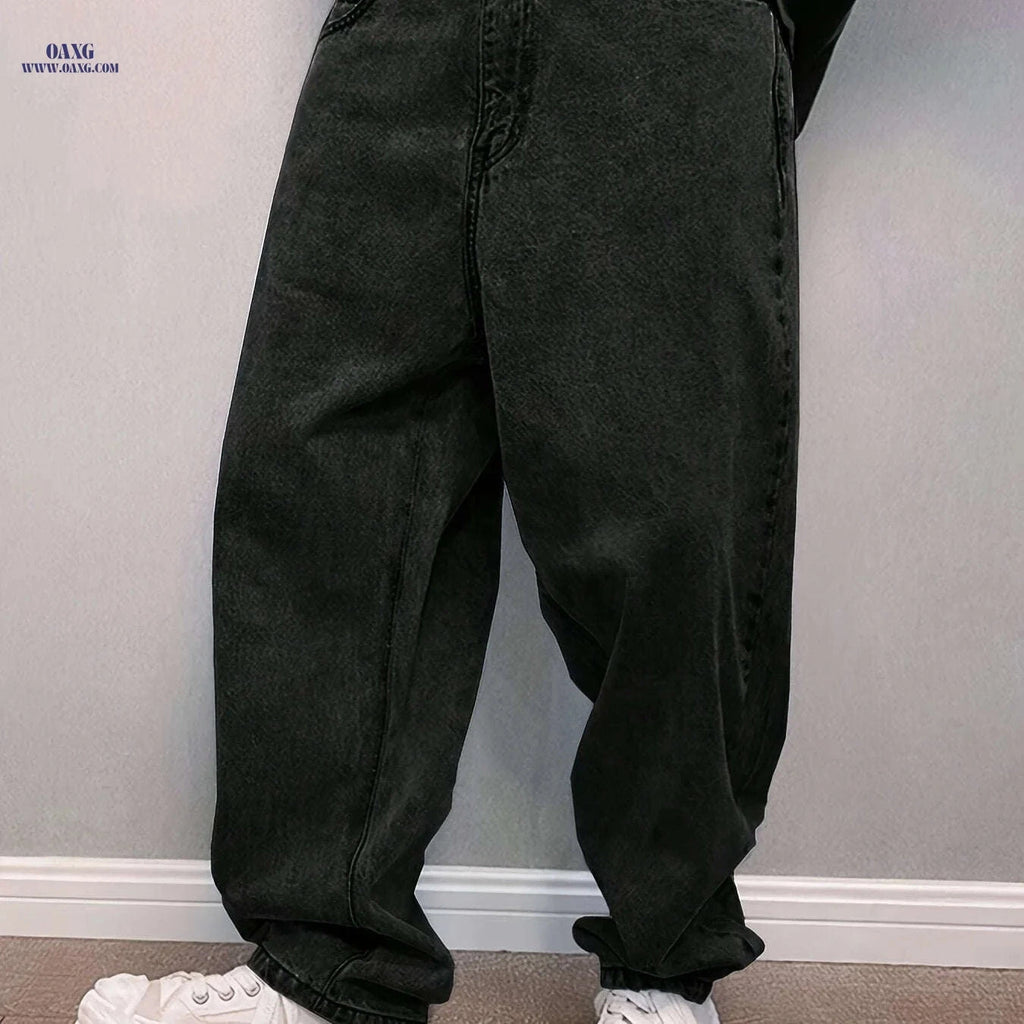 Men's Non-Stretch Loose Fit Jeans-like Pants - Casual Year-Round Wear   OAXG Black / FR S