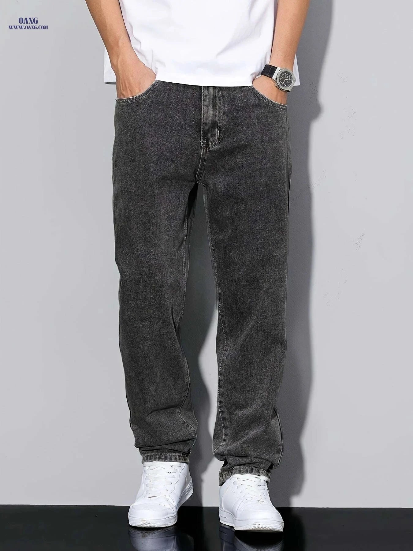 Men's Non-Stretchy Straight-Leg Jeans - All-Season Versatile Style   OAXG Grey / FR XXL