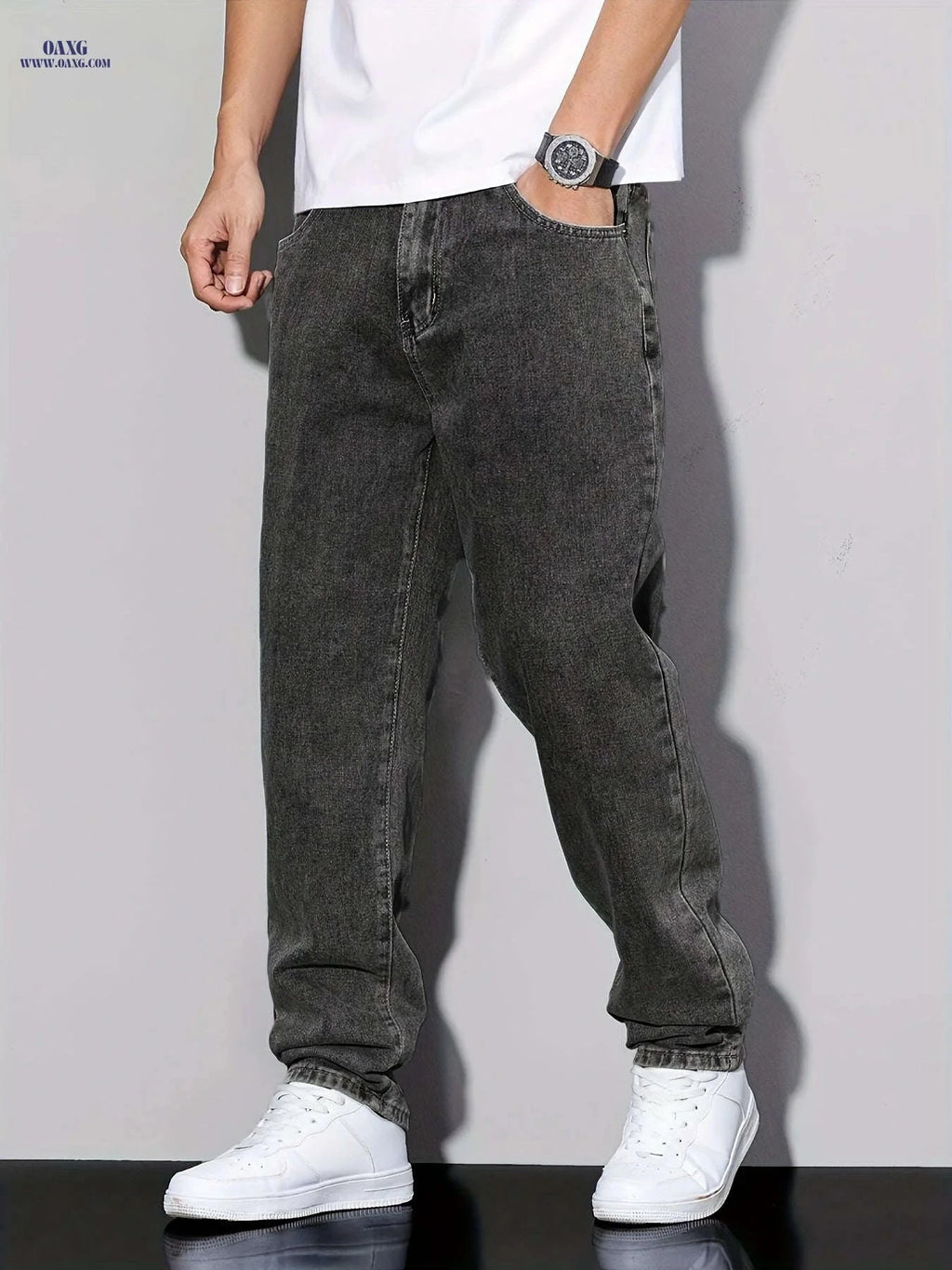 Men's Non-Stretchy Straight-Leg Jeans - All-Season Versatile Style   OAXG Grey / FR XXL