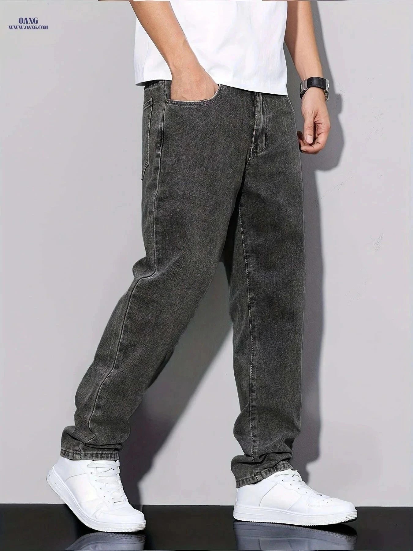 Men's Non-Stretchy Straight-Leg Jeans - All-Season Versatile Style   OAXG Grey / FR XXL