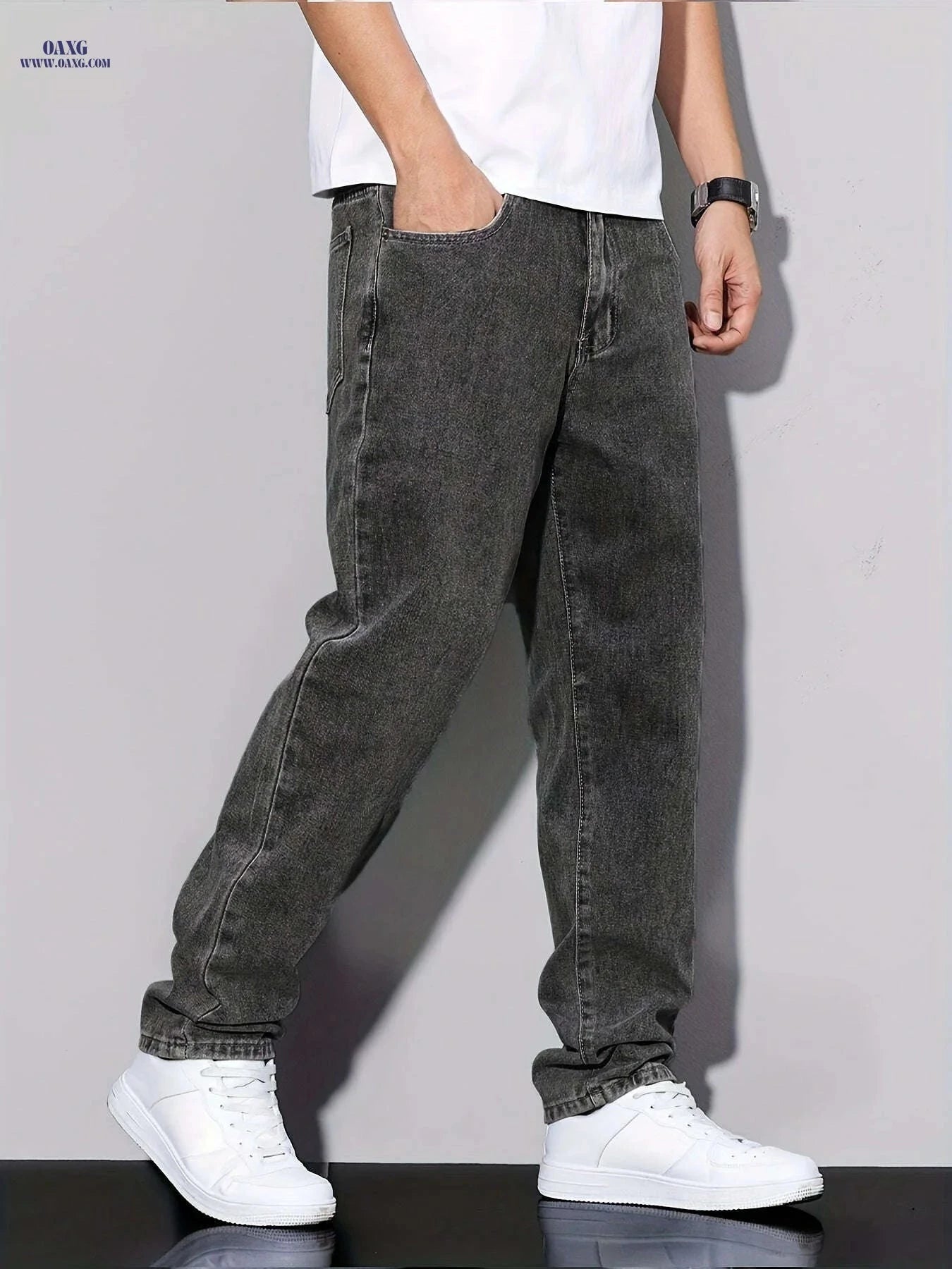 Men's Non-Stretchy Straight-Leg Jeans - All-Season Versatile Style   OAXG 