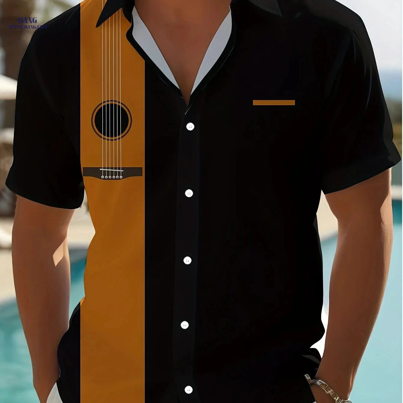 Men's Novelty Button Collar Shirt - Geometric Pattern, Casual Style   OAXG Multicolor / FR S