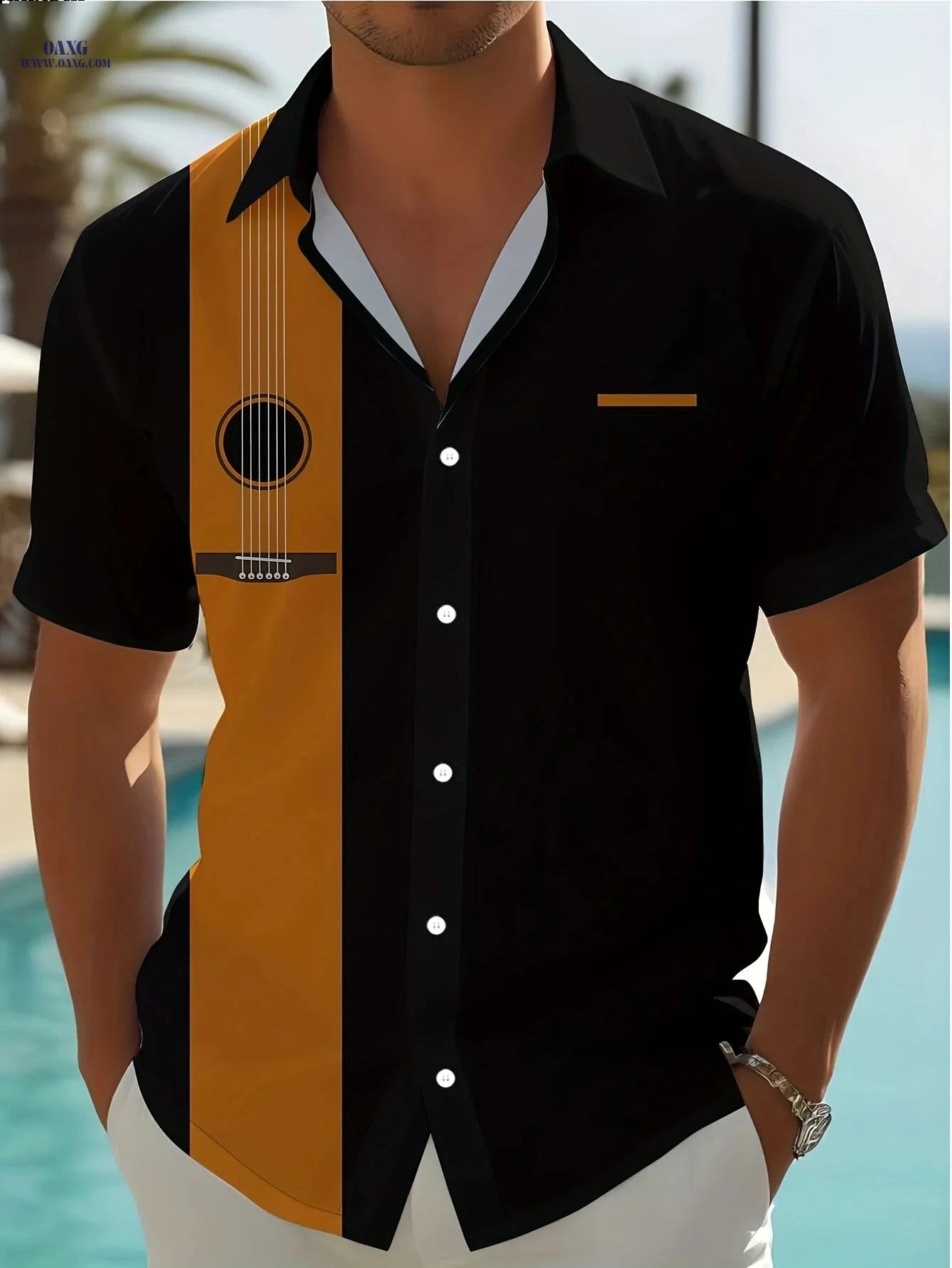 Men's Novelty Button Collar Shirt - Geometric Pattern, Casual Style   OAXG Multicolor / FR S