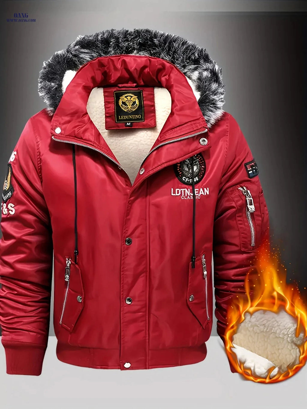 Men's Nylon Fleece-Lined Hooded Jacket - Casual, Removable Collar   OAXG 