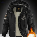 Men's Nylon Fleece-Lined Hooded Jacket - Casual, Removable Collar   OAXG Black / FR XS