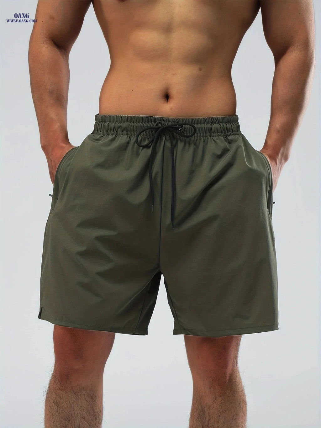 Men's Nylon Stretch Beach Shorts - Regular Fit, Solid Color Design   OAXG 