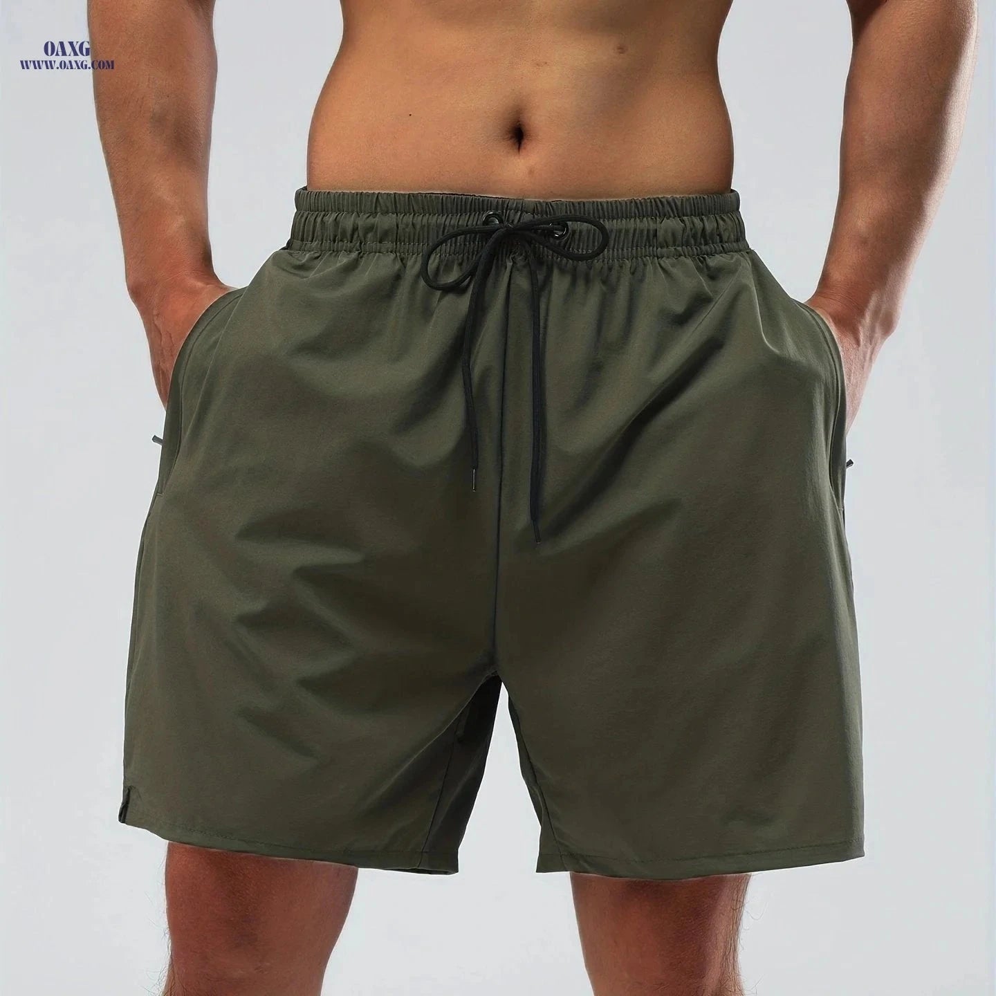 Men's Nylon Stretch Beach Shorts - Regular Fit, Solid Color Design   OAXG Black / FR XS