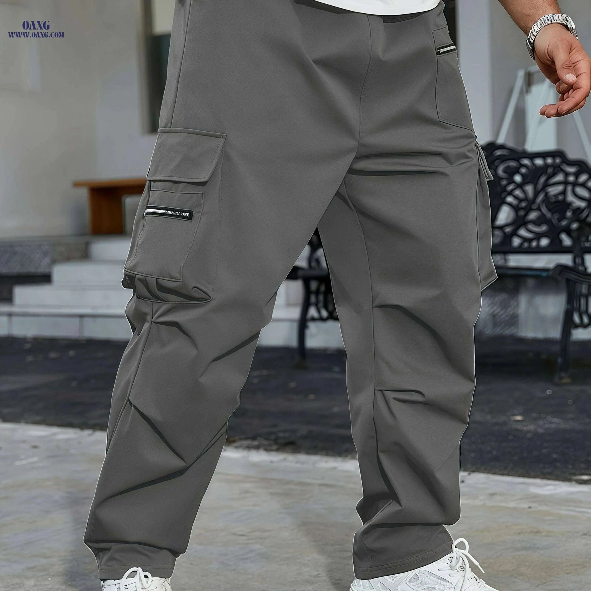 Men's Olive Green Cargo Pants - Heavy-Duty Utility & Drawstring Waist   OAXG 