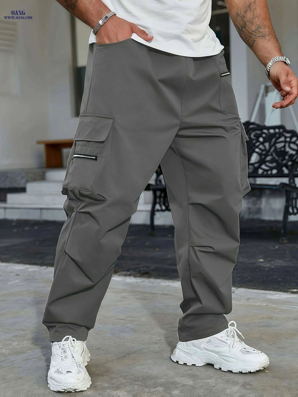 Men's Olive Green Cargo Pants - Heavy-Duty Utility & Drawstring Waist   OAXG Black / S