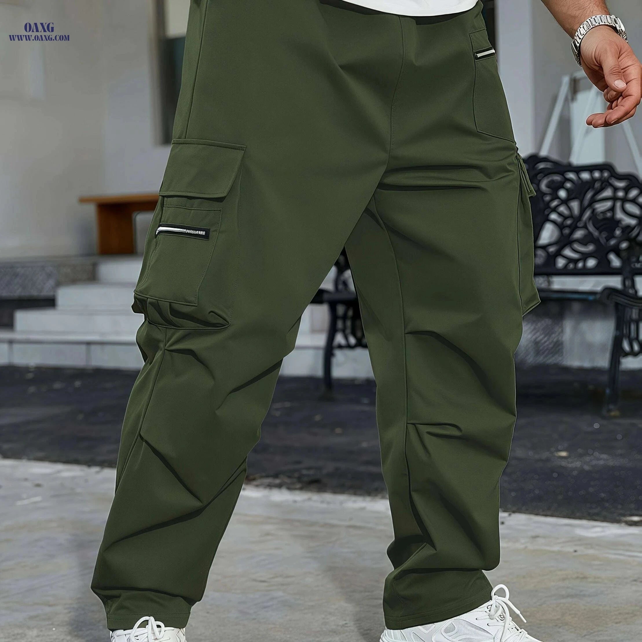 Men's Olive Green Cargo Pants - Heavy-Duty Utility & Drawstring Waist   OAXG Black / S
