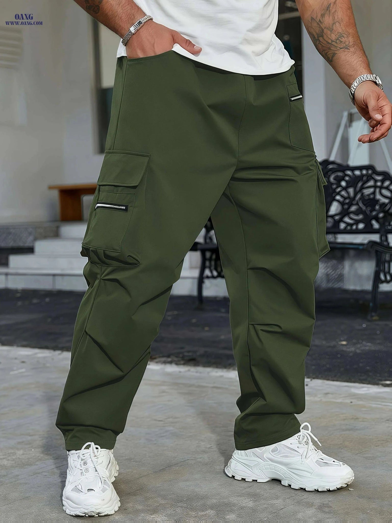 Men's Olive Green Cargo Pants - Heavy-Duty Utility & Drawstring Waist   OAXG Black / S