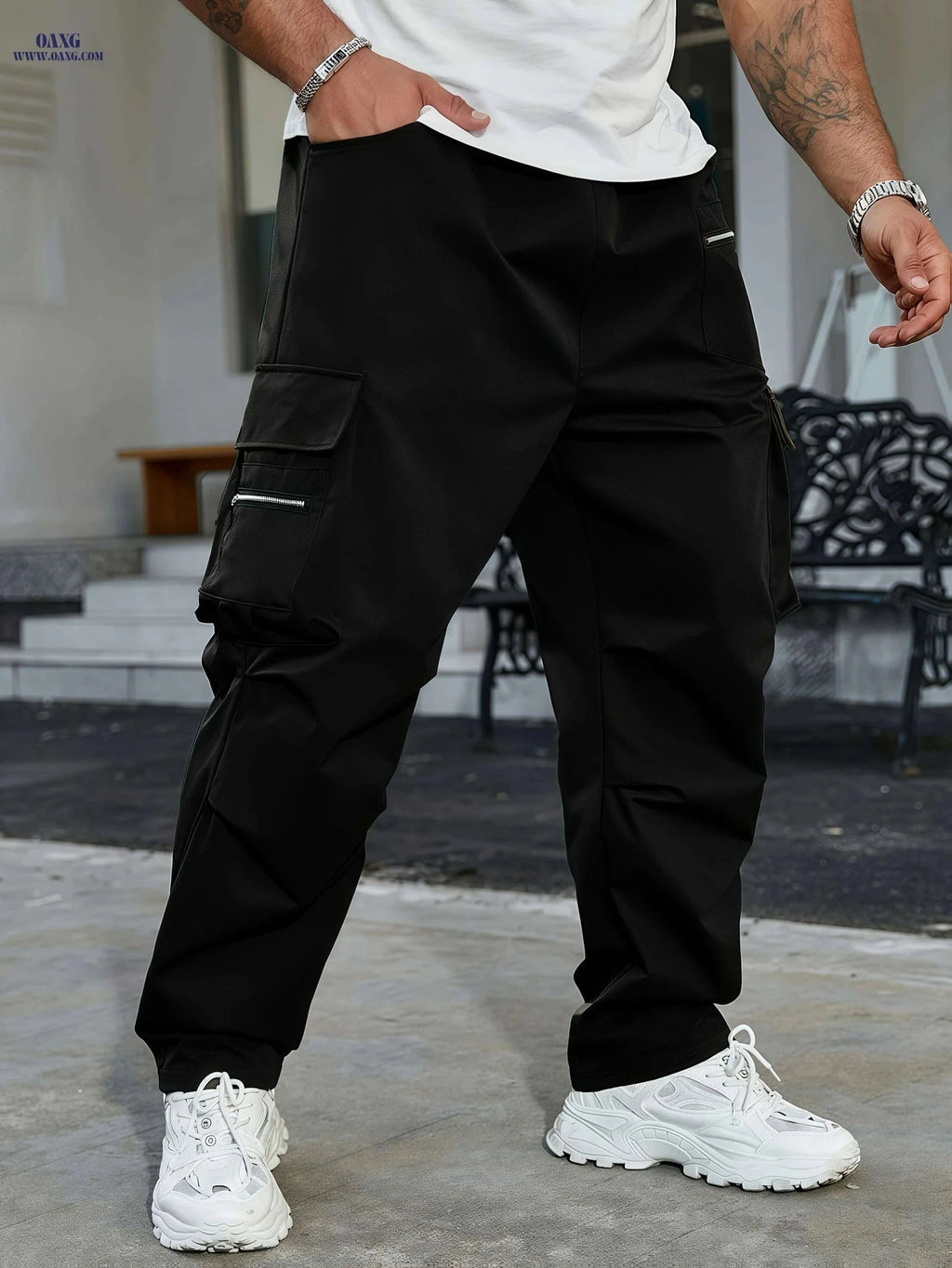 Men's Olive Green Cargo Pants - Heavy-Duty Utility & Drawstring Waist   OAXG 