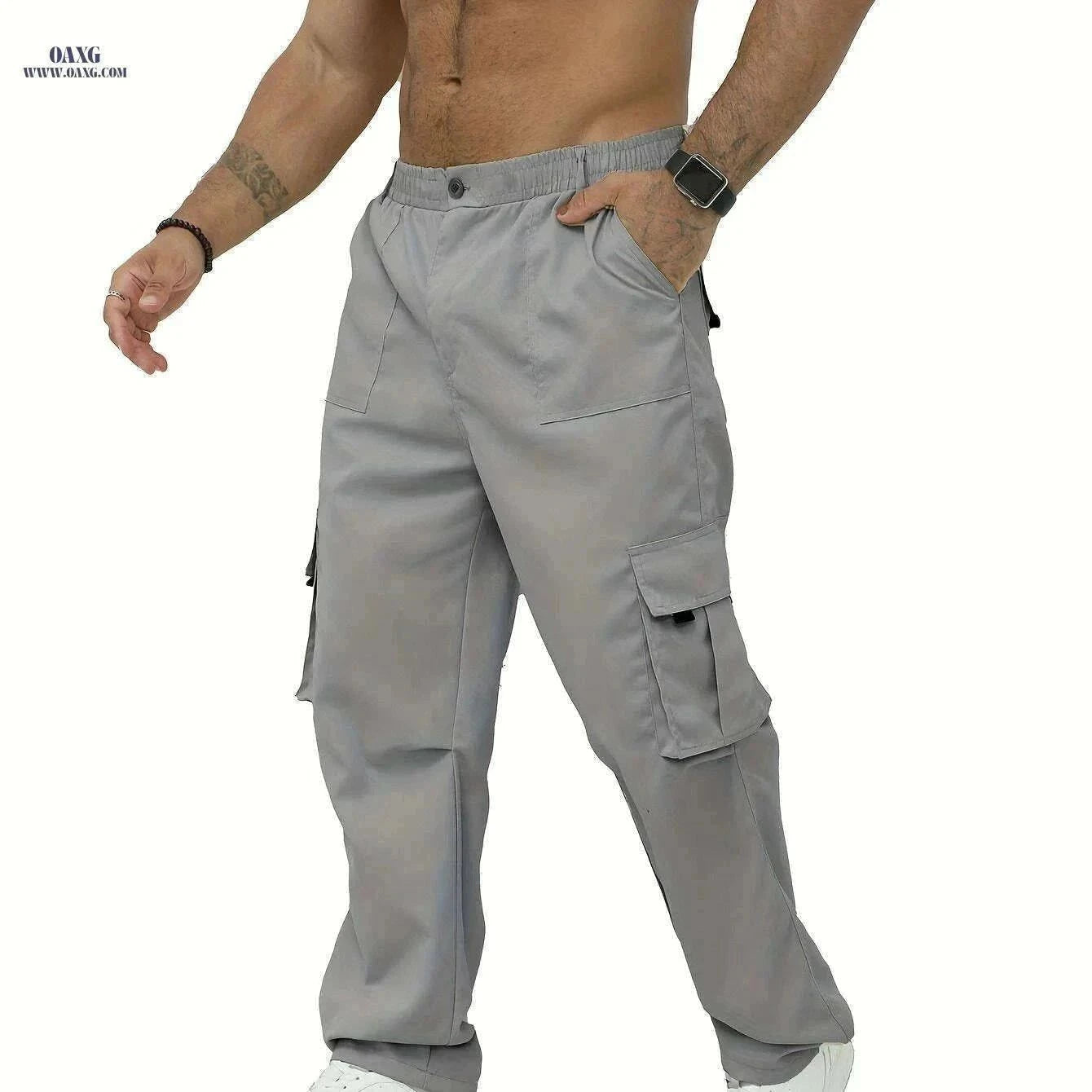 Men's Olive Green Cargo Pants - Lightweight, Relaxed Fit, Multiple Pockets   OAXG Black / M
