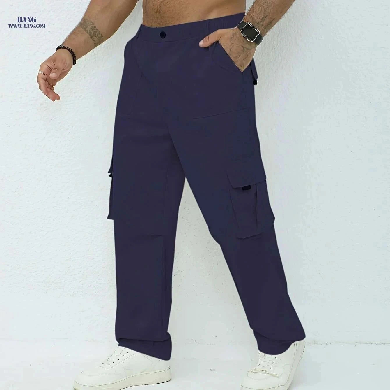 Men's Olive Green Cargo Pants - Lightweight, Relaxed Fit, Multiple Pockets   OAXG Black / M