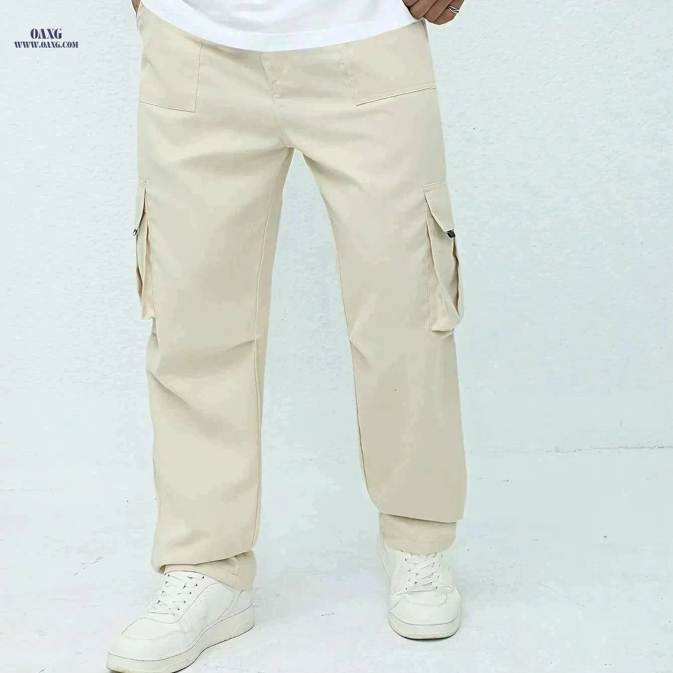 Men's Olive Green Cargo Pants - Lightweight, Relaxed Fit, Multiple Pockets   OAXG Black / M