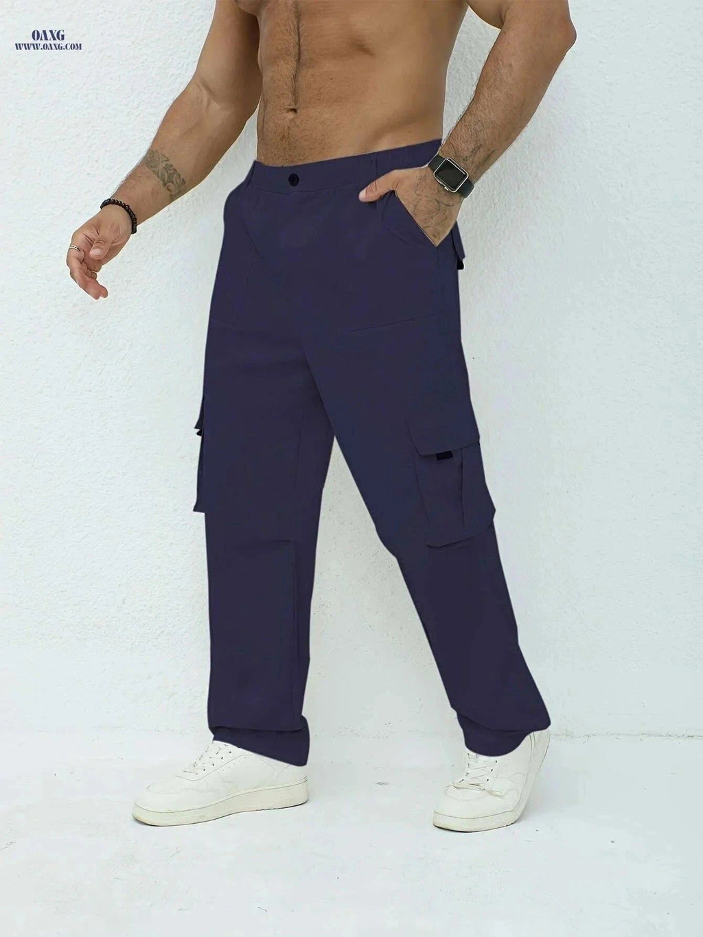 Men's Olive Green Cargo Pants - Lightweight, Relaxed Fit, Multiple Pockets   OAXG Black / M