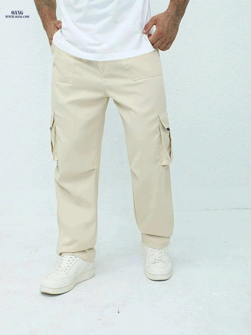 Men's Olive Green Cargo Pants - Lightweight, Relaxed Fit, Multiple Pockets   OAXG Black / M