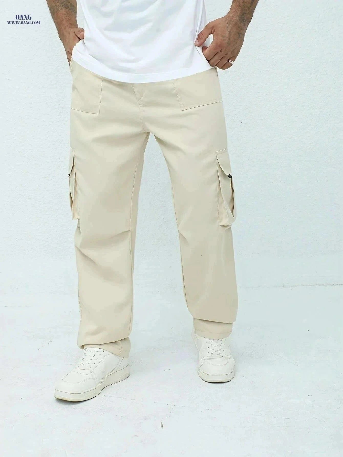 Men's Olive Green Cargo Pants - Lightweight, Relaxed Fit, Multiple Pockets   OAXG Black / M