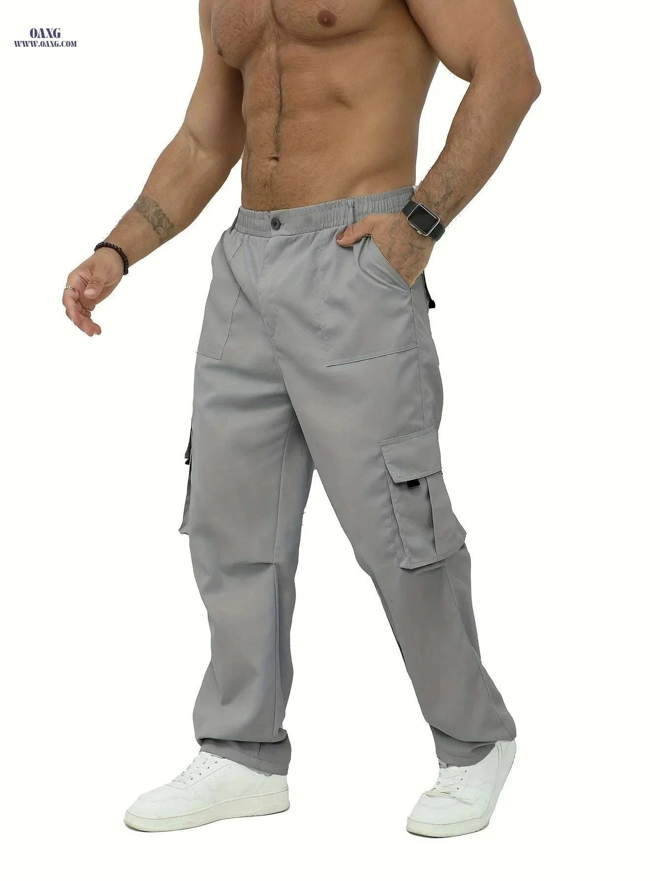 Men's Olive Green Cargo Pants - Lightweight, Relaxed Fit, Multiple Pockets   OAXG Black / M