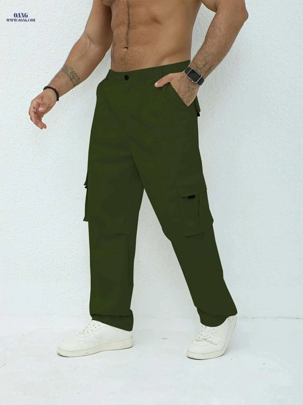 Men's Olive Green Cargo Pants - Lightweight, Relaxed Fit, Multiple Pockets   OAXG Black / M