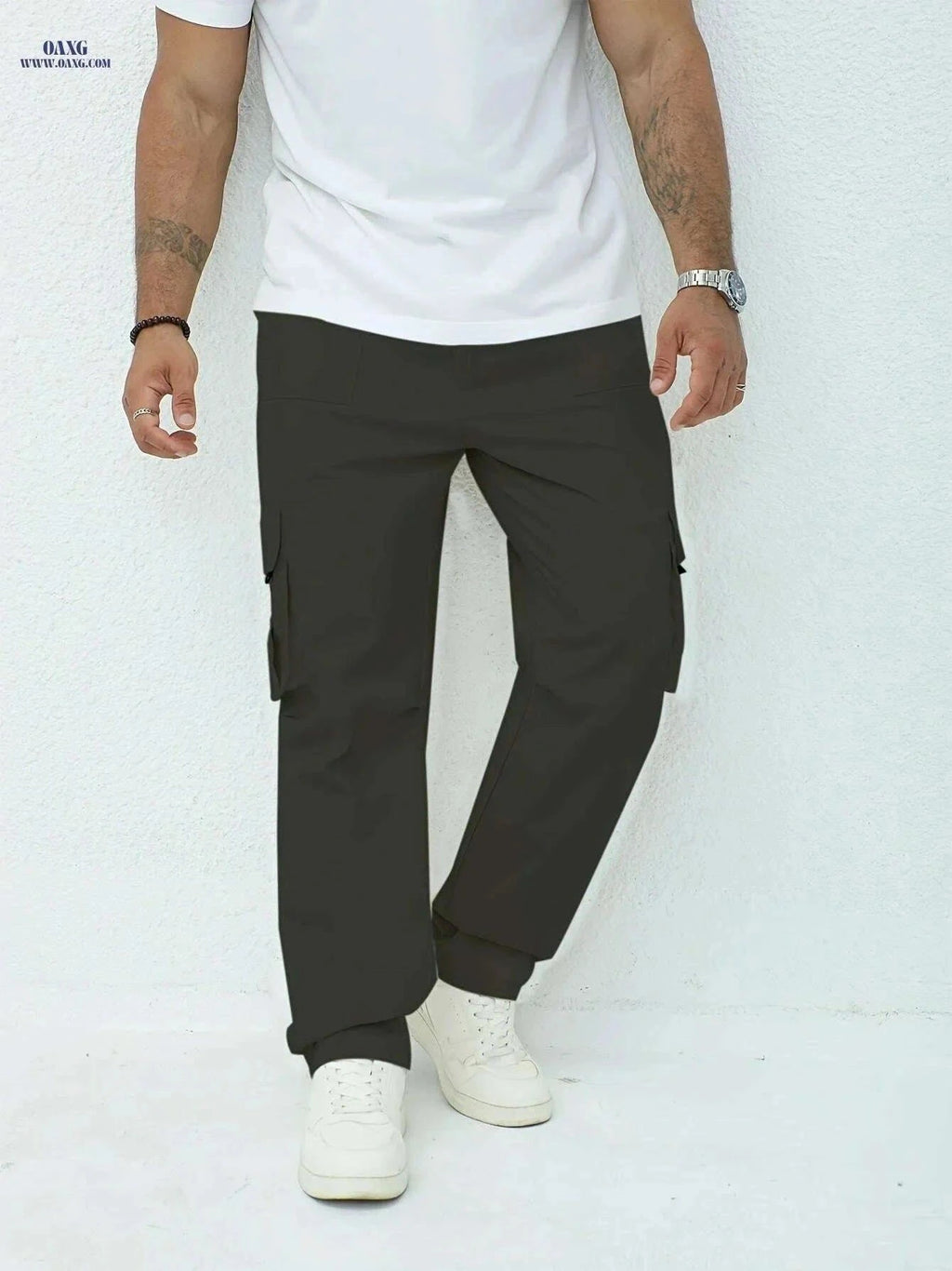 Men's Olive Green Cargo Pants - Lightweight, Relaxed Fit, Multiple Pockets   OAXG Black / M