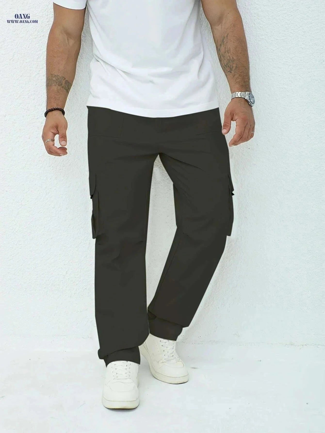 Men's Olive Green Cargo Pants - Lightweight, Relaxed Fit, Multiple Pockets   OAXG Black / M
