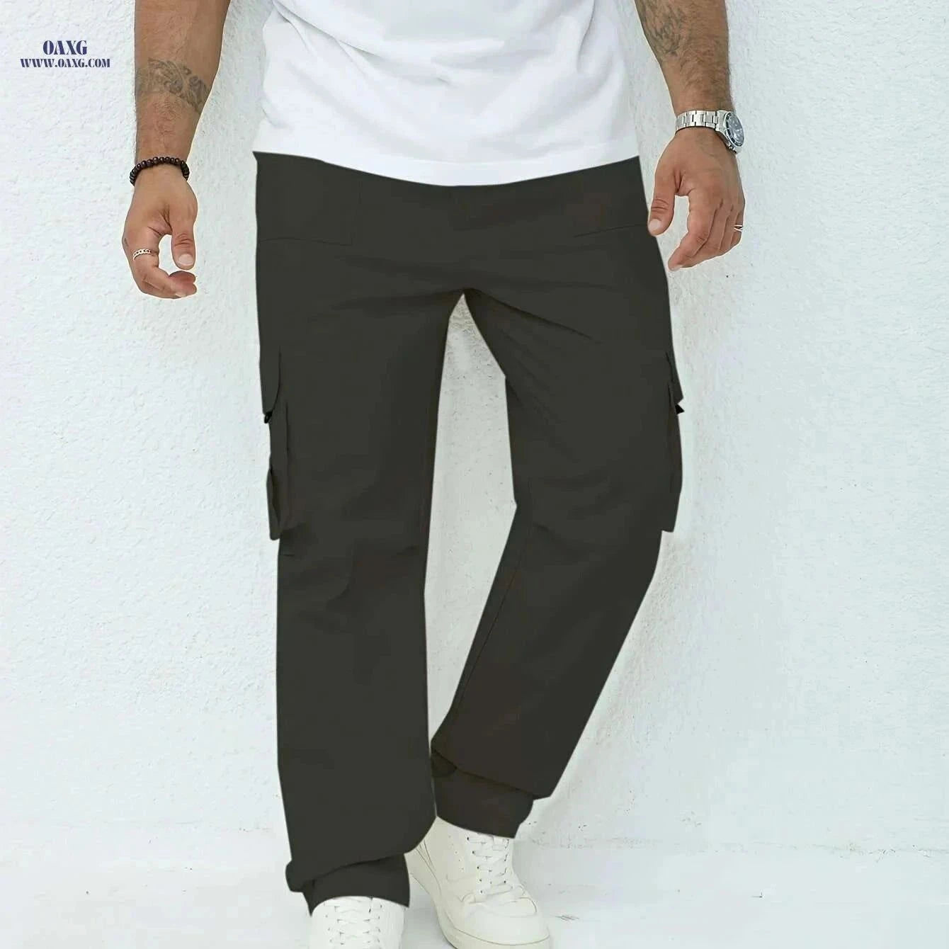 Men's Olive Green Cargo Pants - Lightweight, Relaxed Fit, Multiple Pockets   OAXG Black / M