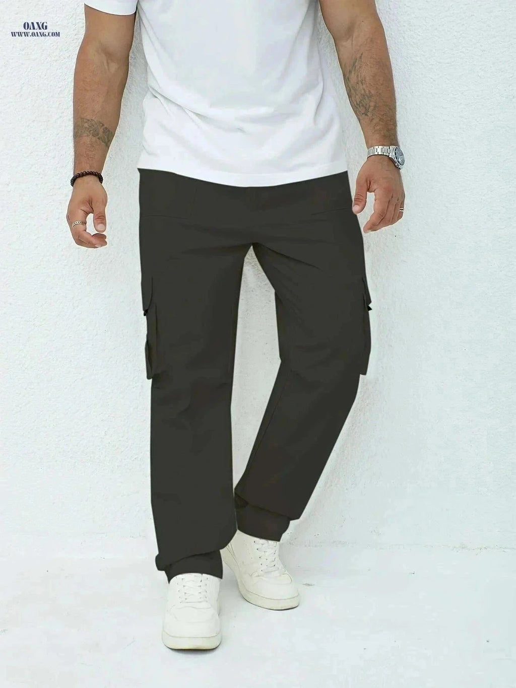 Men's Olive Green Cargo Pants - Lightweight, Relaxed Fit, Multiple Pockets   OAXG Black / M