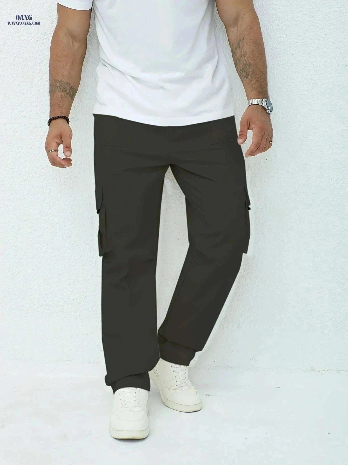Men's Olive Green Cargo Pants - Lightweight, Relaxed Fit, Multiple Pockets   OAXG Black / M