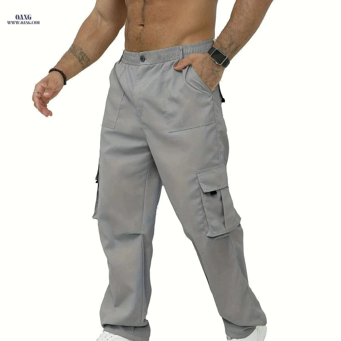 Men's Olive Green Cargo Pants - Lightweight, Relaxed Fit, Multiple Pockets   OAXG Black / M